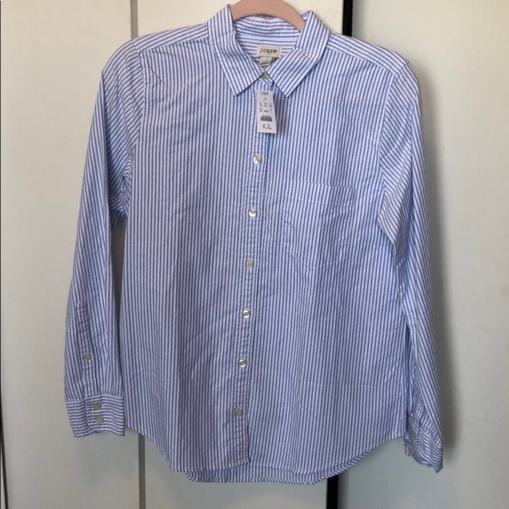 Blue and white striped collared shirt, NWT, size S